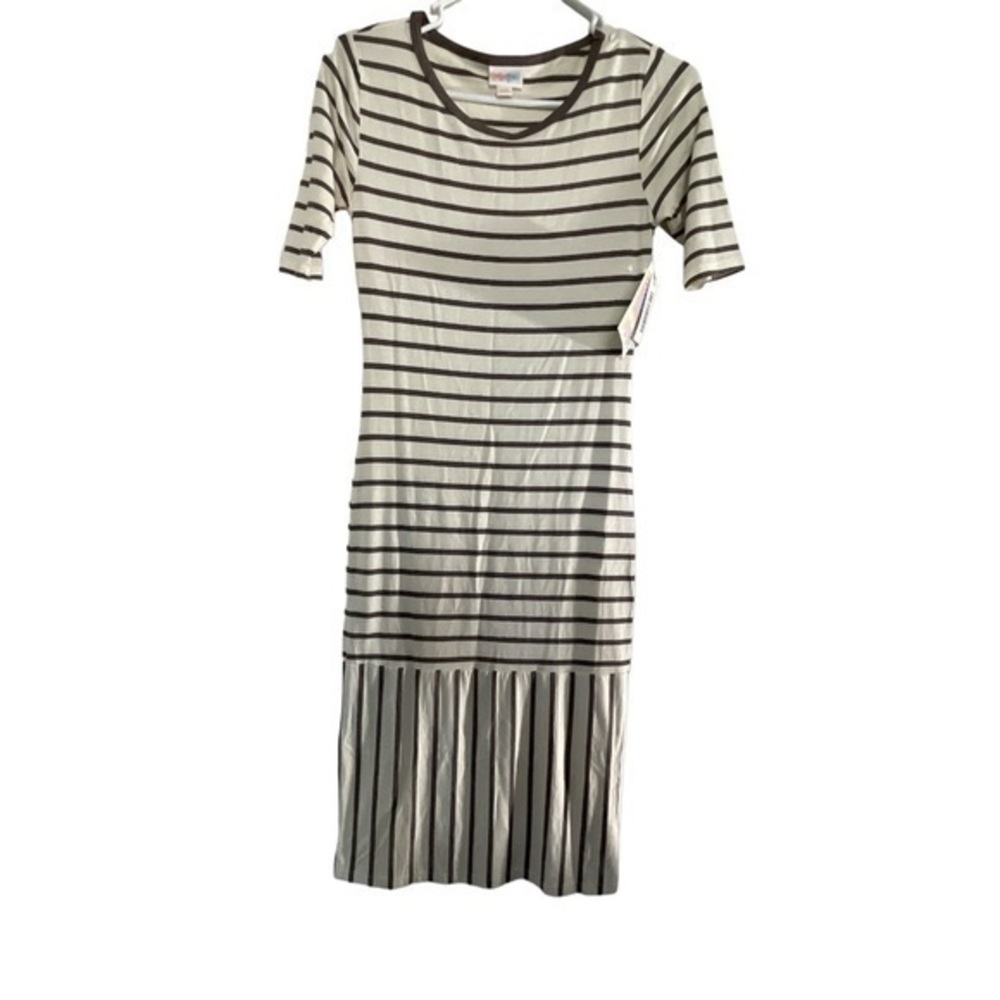 Women's Lularoe Julia White Charcoal Gray Striped Dress Size XXS NWT #0107